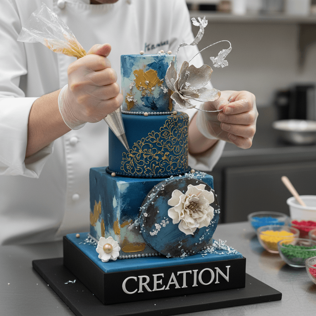 Préparation faite main d'un gâteau