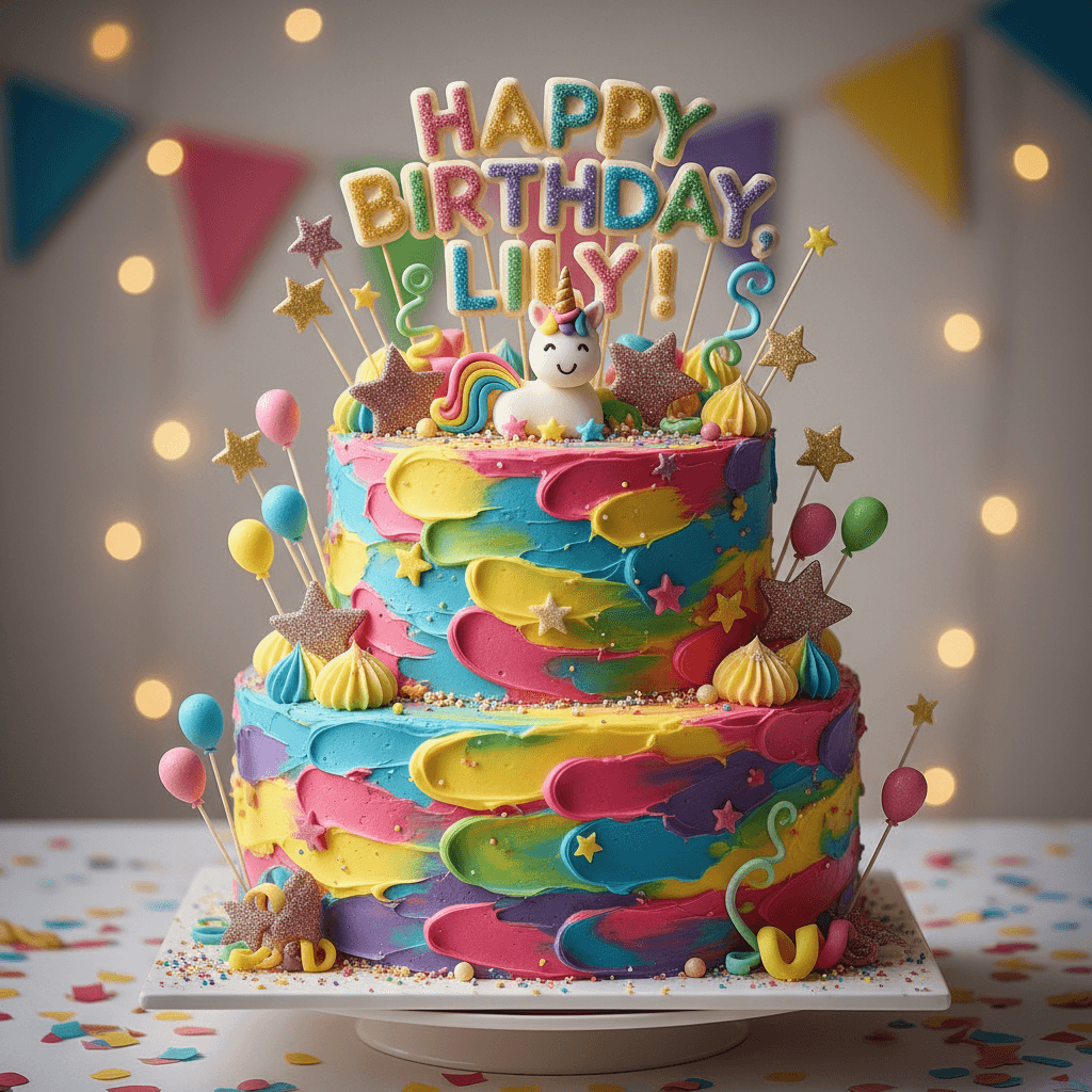 Gâteau d'anniversaire coloré avec décoration personnalisée