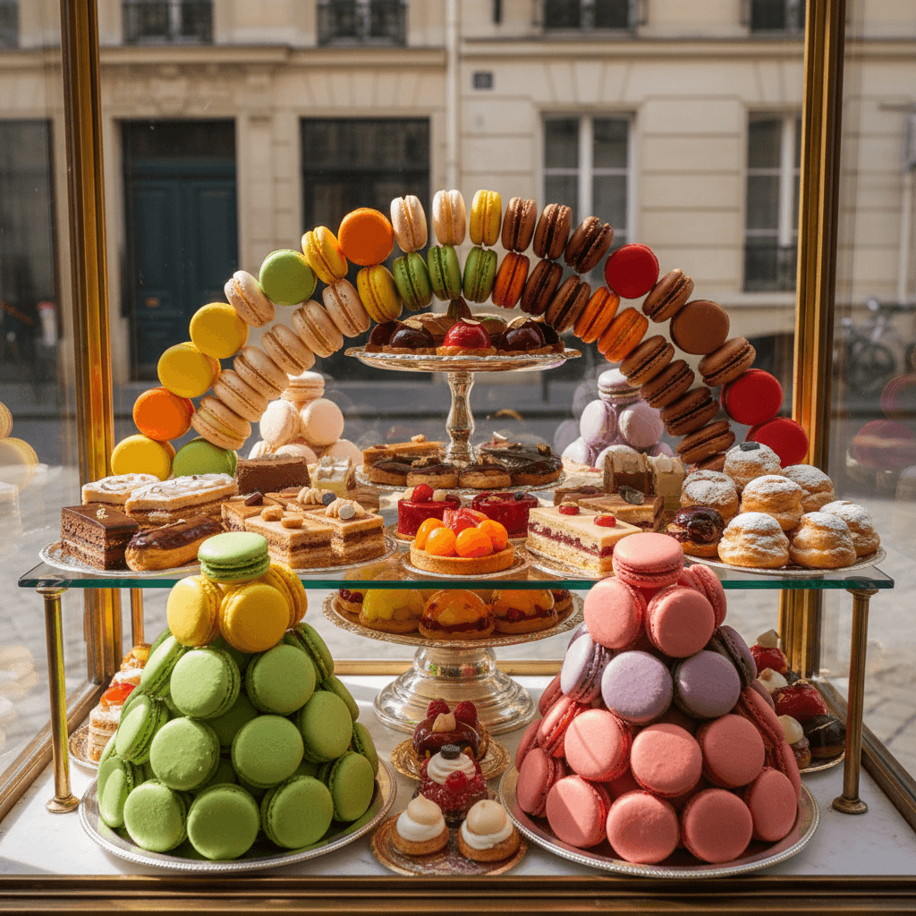 Assortiment de pâtisseries fines macarons et petit fours