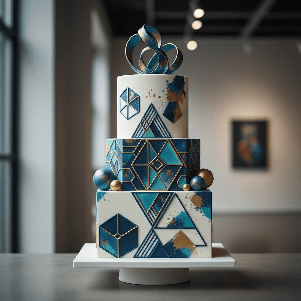Gâteau design moderne avec motifs géométriques artistiques