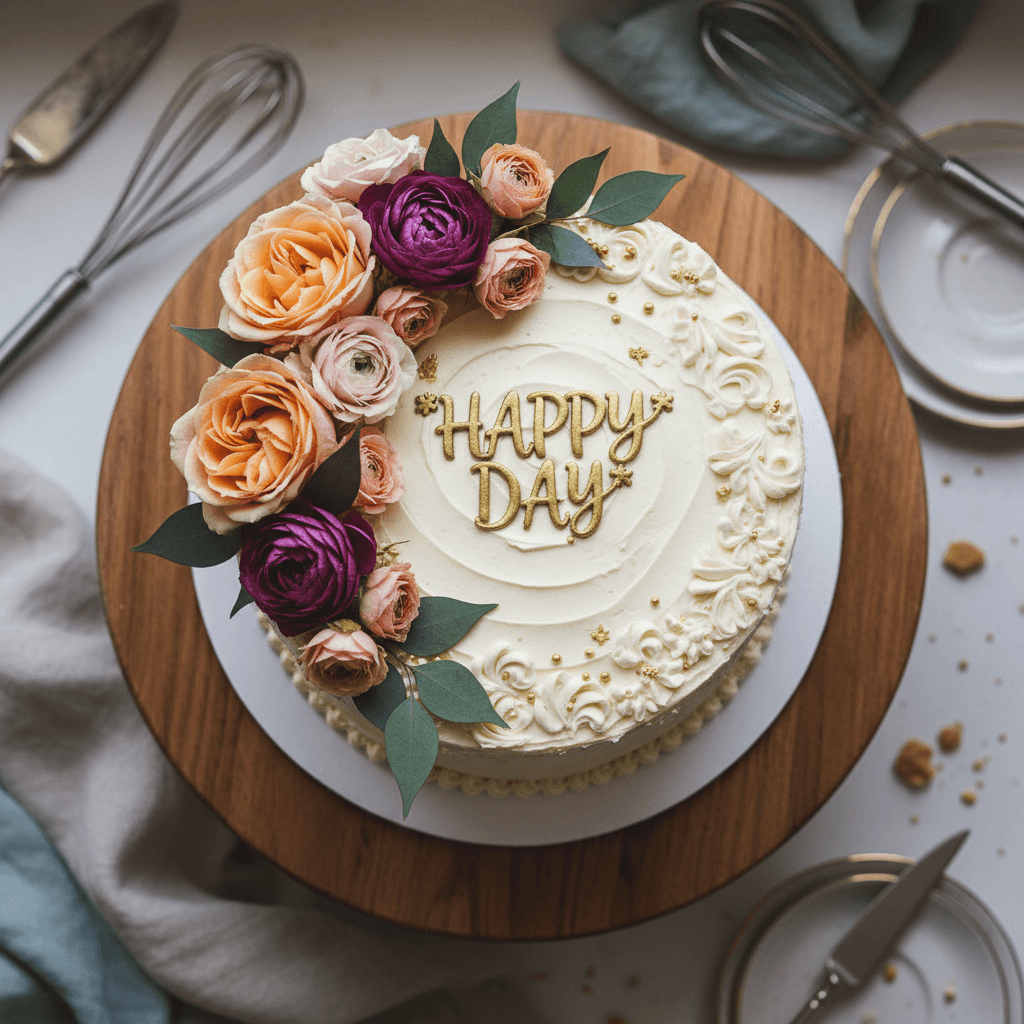 Gâteau d'anniversaire coloré avec décoration personnalisée