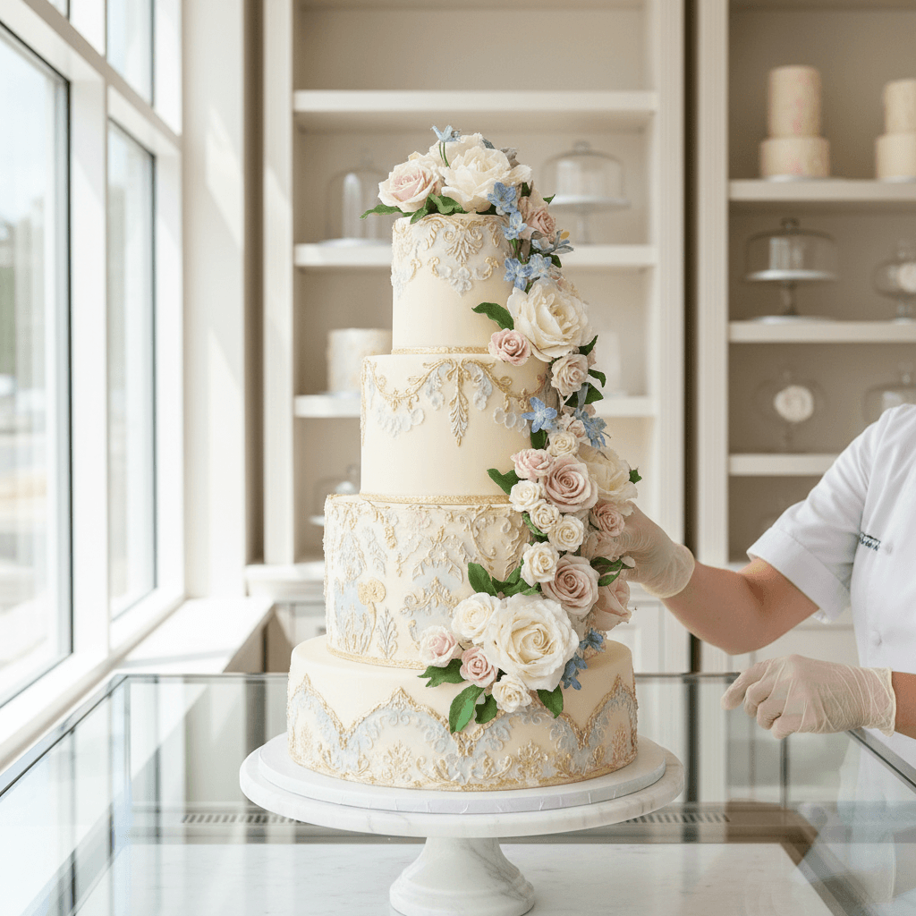 Gâteau sur mesure élégant décoré avec soin